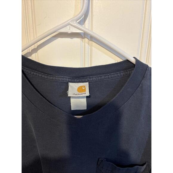 Vintage Carhartt Mens 2XL Long Sleeve Y2K Workwear Pocket Tee Shirt Navy Blue - Picture 4 of 14